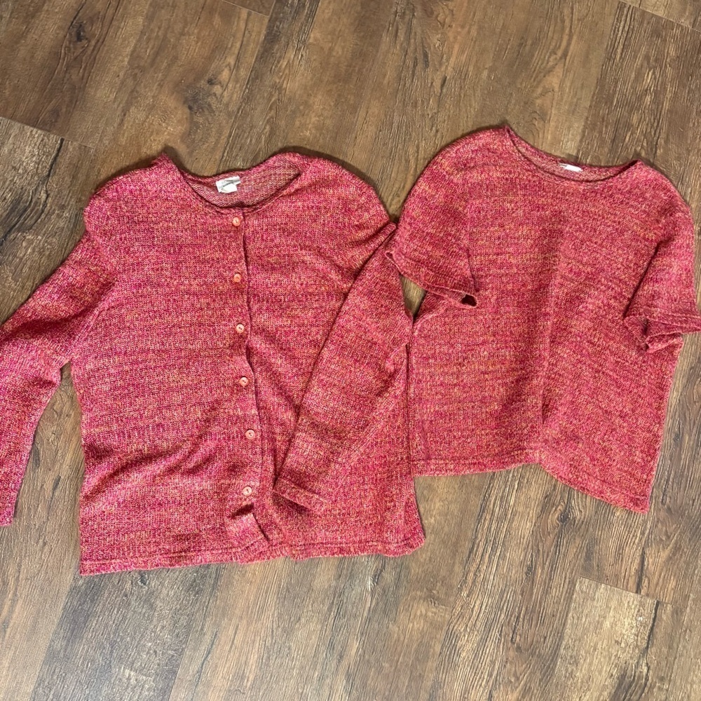 Vintage Blair boutique red cardigan and short sleeve set